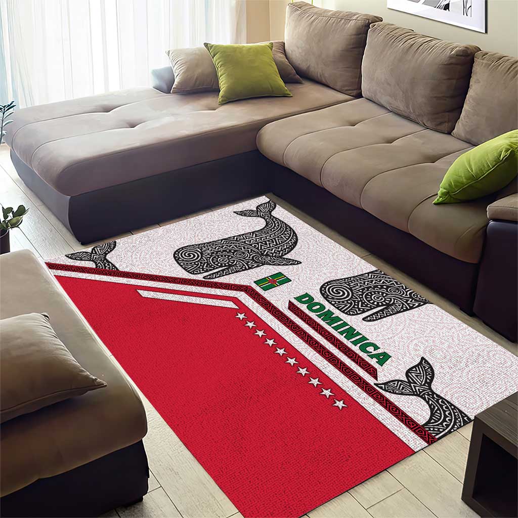 Dominica Flag Area Rug Tribal Turtle Pattern Red and White with Island Stars Design - Wonder Print Shop