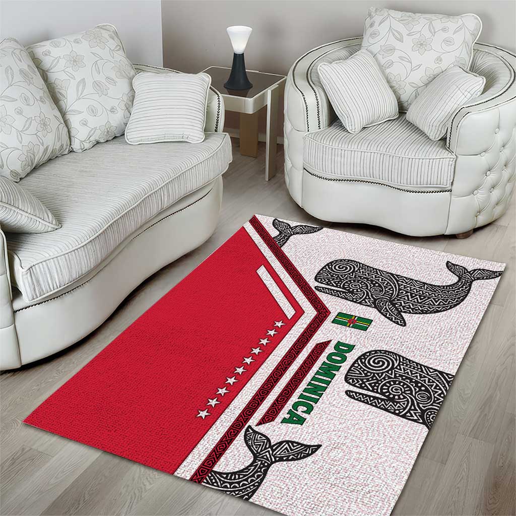 Dominica Flag Area Rug Tribal Turtle Pattern Red and White with Island Stars Design - Wonder Print Shop
