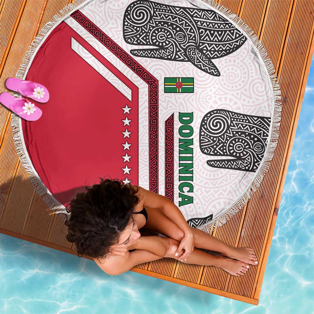 Dominica Flag Beach Blanket Tribal Turtle Pattern Red and White with Island Stars Design - Wonder Print Shop
