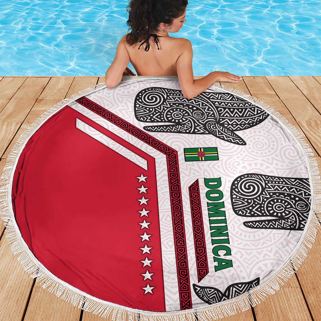 Dominica Flag Beach Blanket Tribal Turtle Pattern Red and White with Island Stars Design - Wonder Print Shop