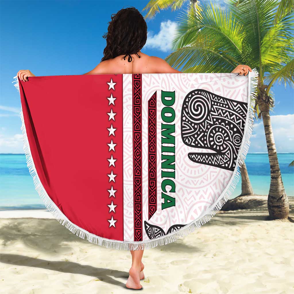 Dominica Flag Beach Blanket Tribal Turtle Pattern Red and White with Island Stars Design - Wonder Print Shop