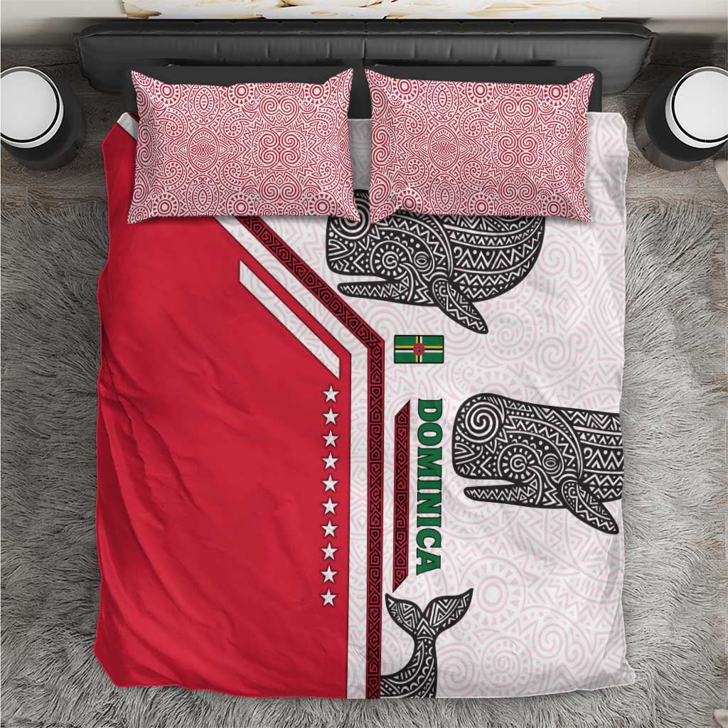 Dominica Flag Bedding Set Tribal Turtle Pattern Red and White with Island Stars Design - Wonder Print Shop