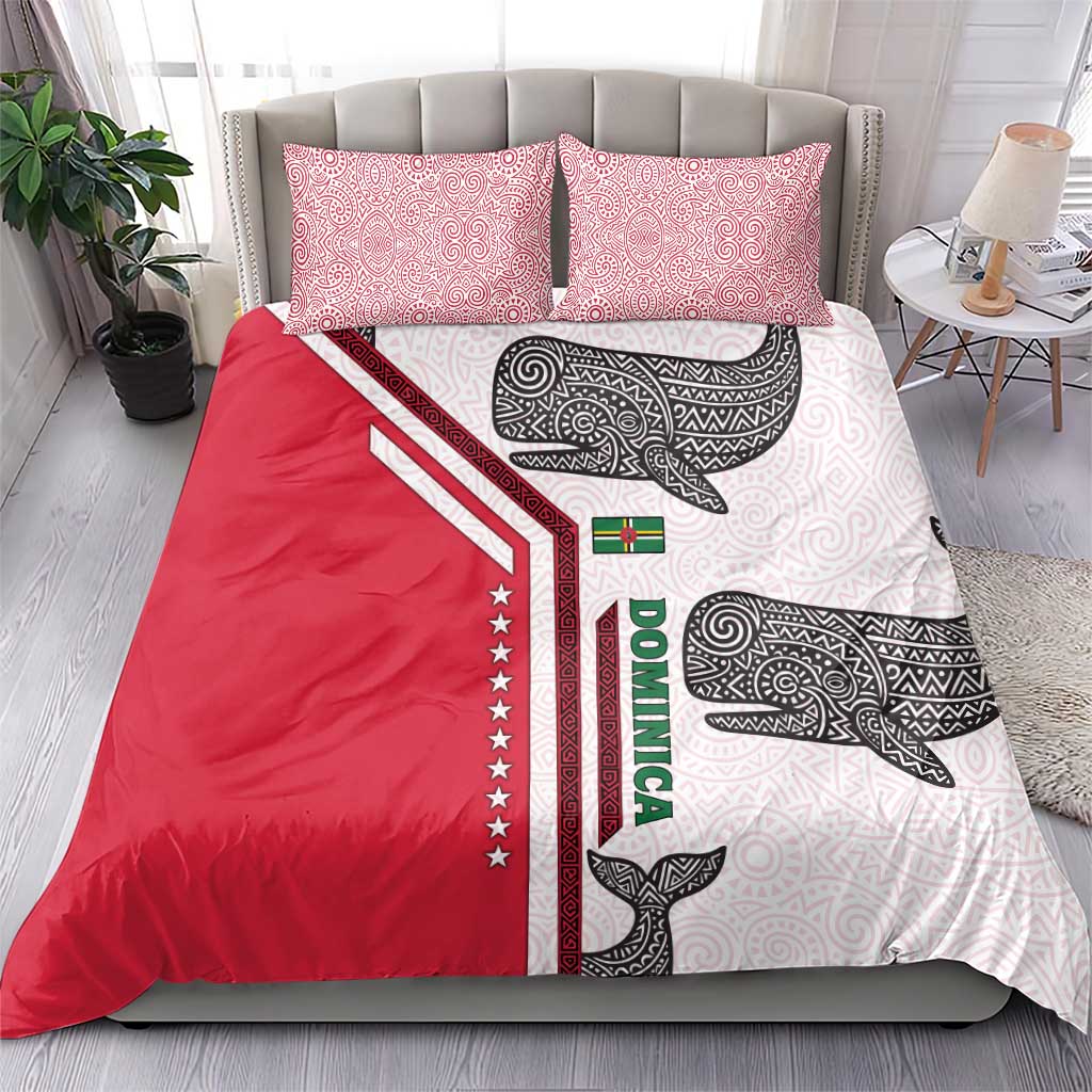 Dominica Flag Bedding Set Tribal Turtle Pattern Red and White with Island Stars Design - Wonder Print Shop