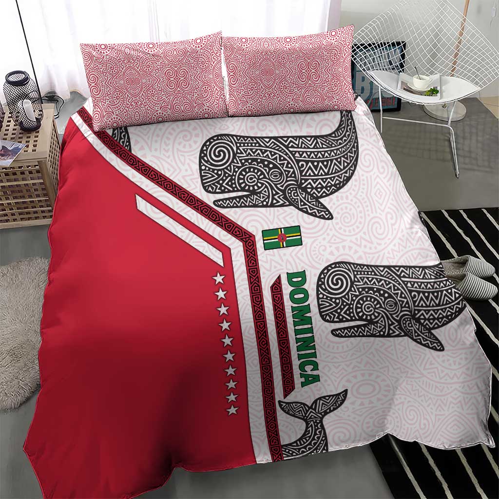 Dominica Flag Bedding Set Tribal Turtle Pattern Red and White with Island Stars Design - Wonder Print Shop