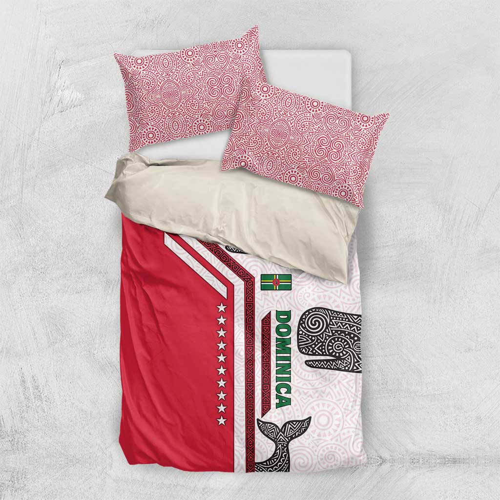 Dominica Flag Bedding Set Tribal Turtle Pattern Red and White with Island Stars Design - Wonder Print Shop