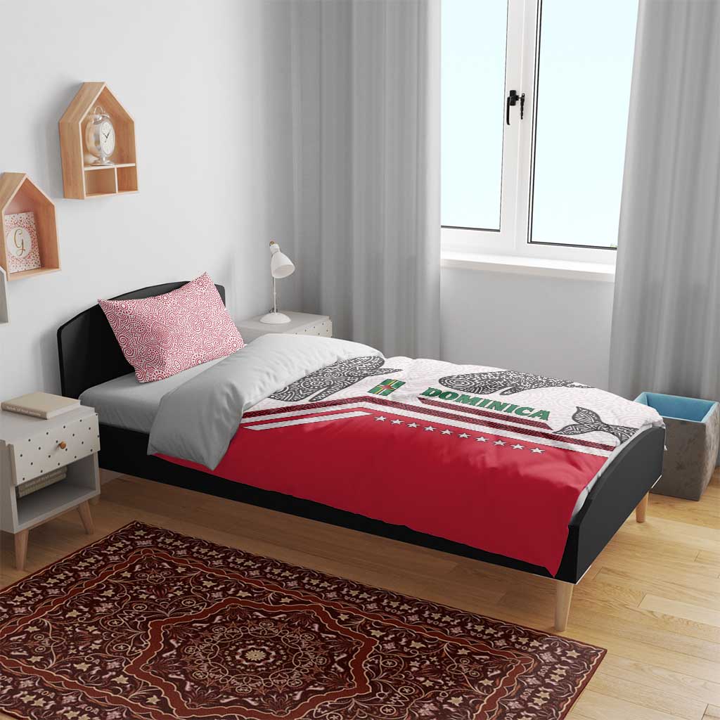 Dominica Flag Bedding Set Tribal Turtle Pattern Red and White with Island Stars Design - Wonder Print Shop