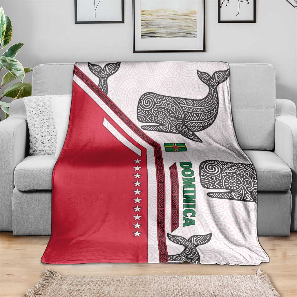 Dominica Flag Blanket Tribal Turtle Pattern Red and White with Island Stars Design - Wonder Print Shop