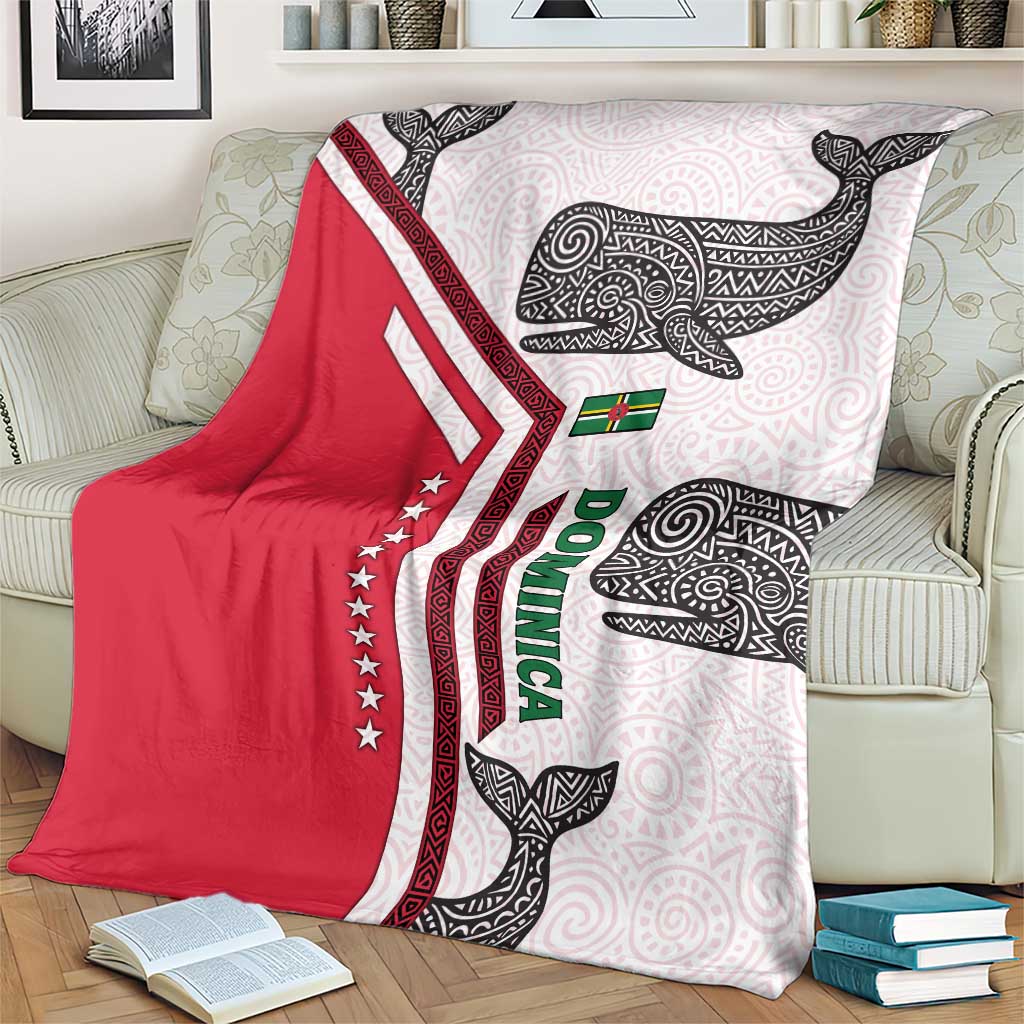 Dominica Flag Blanket Tribal Turtle Pattern Red and White with Island Stars Design - Wonder Print Shop