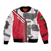 Dominica Flag Bomber Jacket Tribal Turtle Pattern Red and White with Island Stars Design - Wonder Print Shop