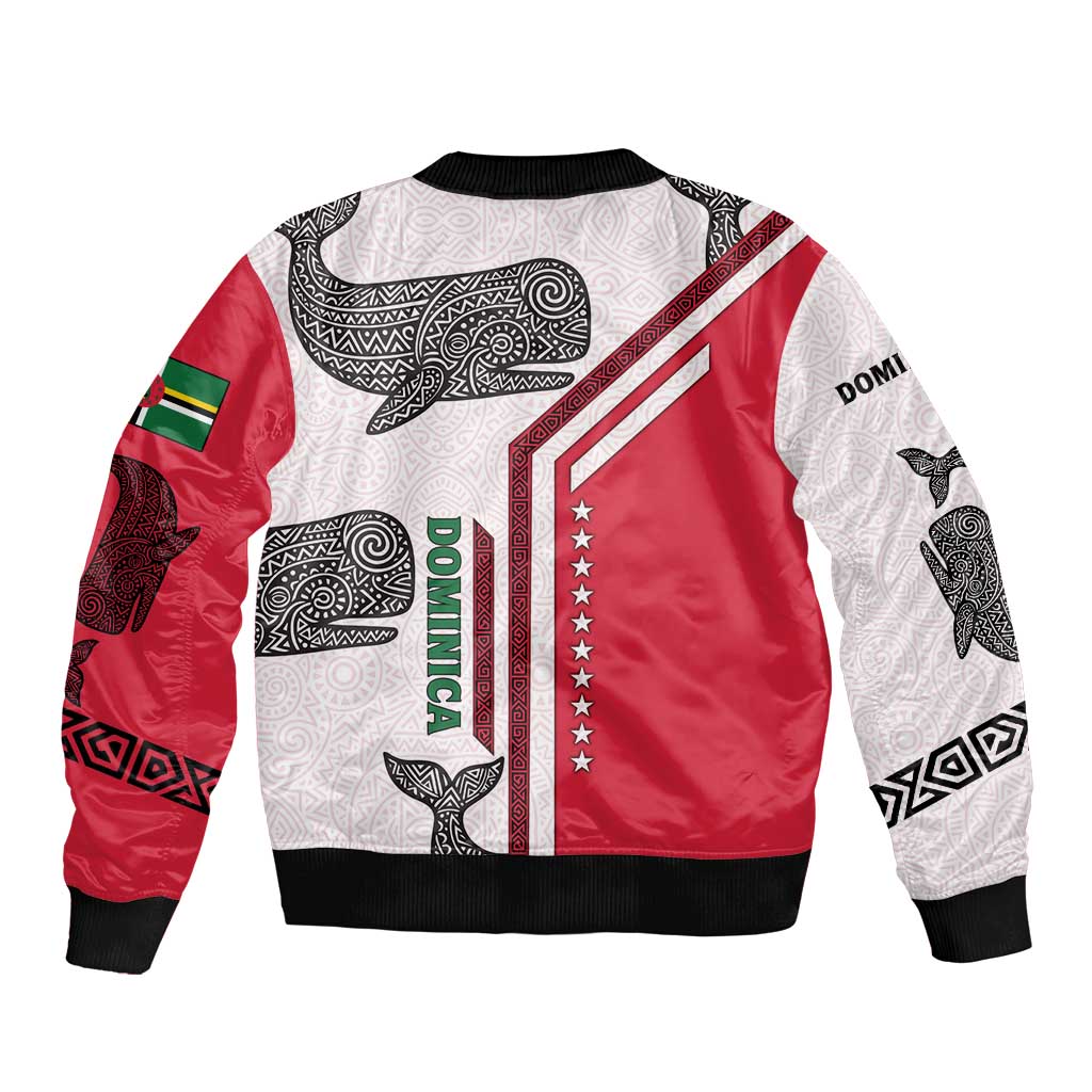 Dominica Flag Bomber Jacket Tribal Turtle Pattern Red and White with Island Stars Design - Wonder Print Shop
