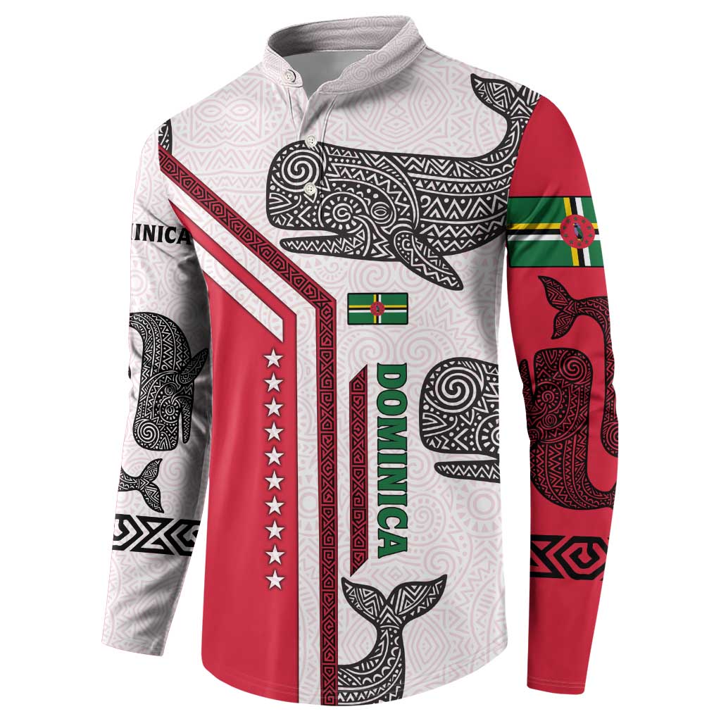 Dominica Flag Button Sweatshirt Tribal Turtle Pattern Red and White with Island Stars Design - Wonder Print Shop