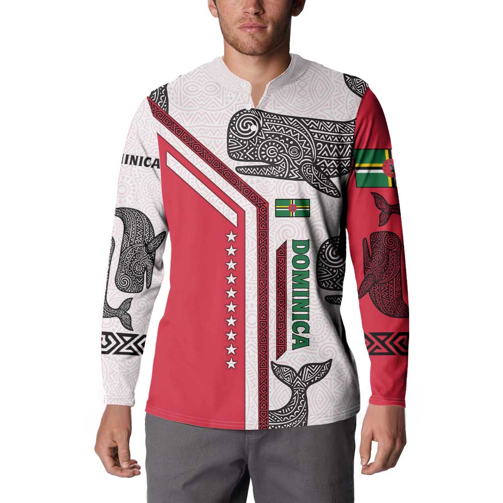 Dominica Flag Button Sweatshirt Tribal Turtle Pattern Red and White with Island Stars Design - Wonder Print Shop