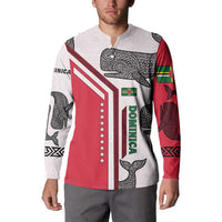 Dominica Flag Button Sweatshirt Tribal Turtle Pattern Red and White with Island Stars Design - Wonder Print Shop