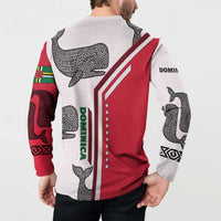 Dominica Flag Button Sweatshirt Tribal Turtle Pattern Red and White with Island Stars Design - Wonder Print Shop