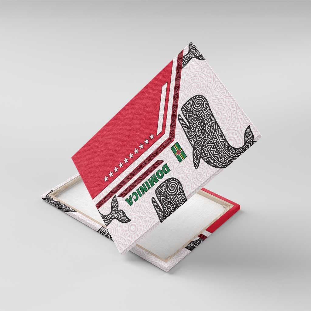 Dominica Flag Canvas Wall Art Tribal Turtle Pattern Red and White with Island Stars Design - Wonder Print Shop