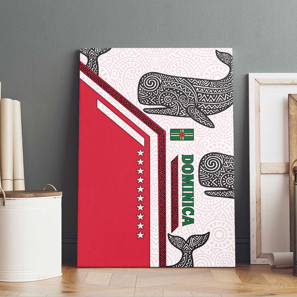 Dominica Flag Canvas Wall Art Tribal Turtle Pattern Red and White with Island Stars Design - Wonder Print Shop
