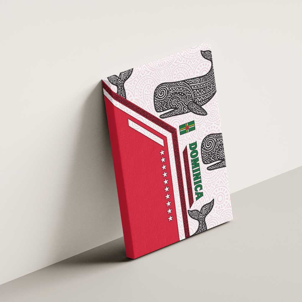 Dominica Flag Canvas Wall Art Tribal Turtle Pattern Red and White with Island Stars Design - Wonder Print Shop