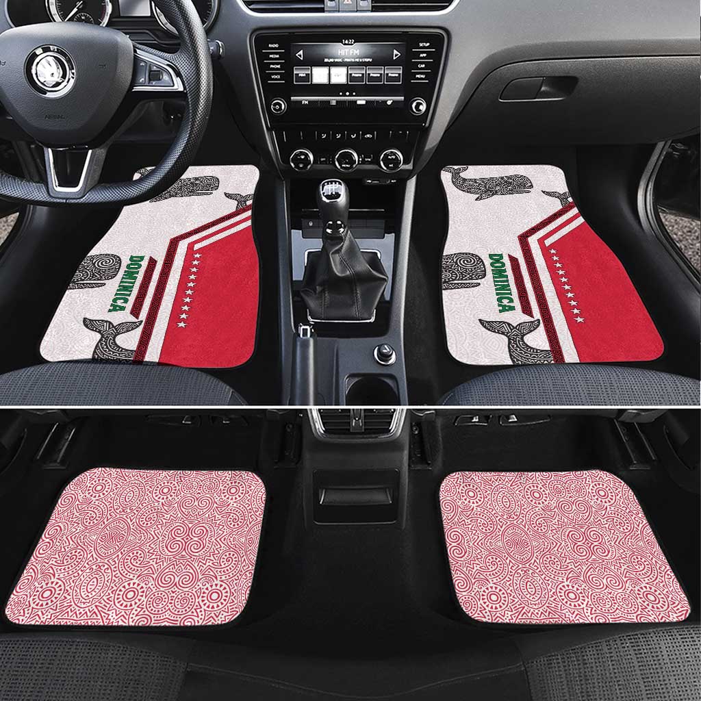 Dominica Flag Car Mats Tribal Turtle Pattern Red and White with Island Stars Design - Wonder Print Shop