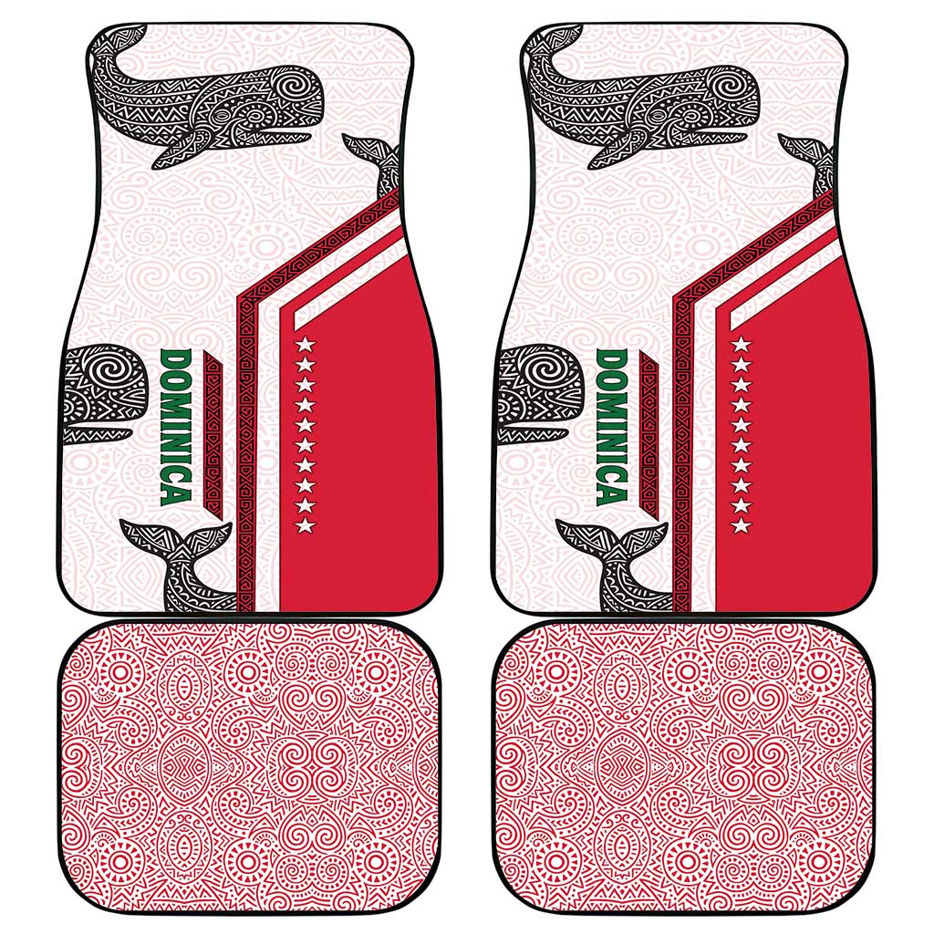 Dominica Flag Car Mats Tribal Turtle Pattern Red and White with Island Stars Design - Wonder Print Shop