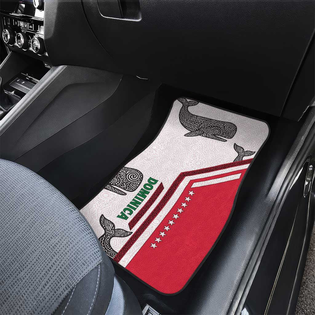 Dominica Flag Car Mats Tribal Turtle Pattern Red and White with Island Stars Design - Wonder Print Shop