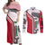 Dominica Flag Couples Matching Off Shoulder Maxi Dress and Long Sleeve Button Shirt Tribal Turtle Pattern Red and White with Island Stars Design - Wonder Print Shop