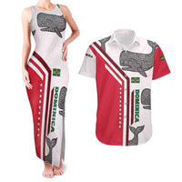 Dominica Flag Couples Matching Tank Maxi Dress and Hawaiian Shirt Tribal Turtle Pattern Red and White with Island Stars Design - Wonder Print Shop