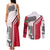 Dominica Flag Couples Matching Tank Maxi Dress and Long Sleeve Button Shirt Tribal Turtle Pattern Red and White with Island Stars Design - Wonder Print Shop