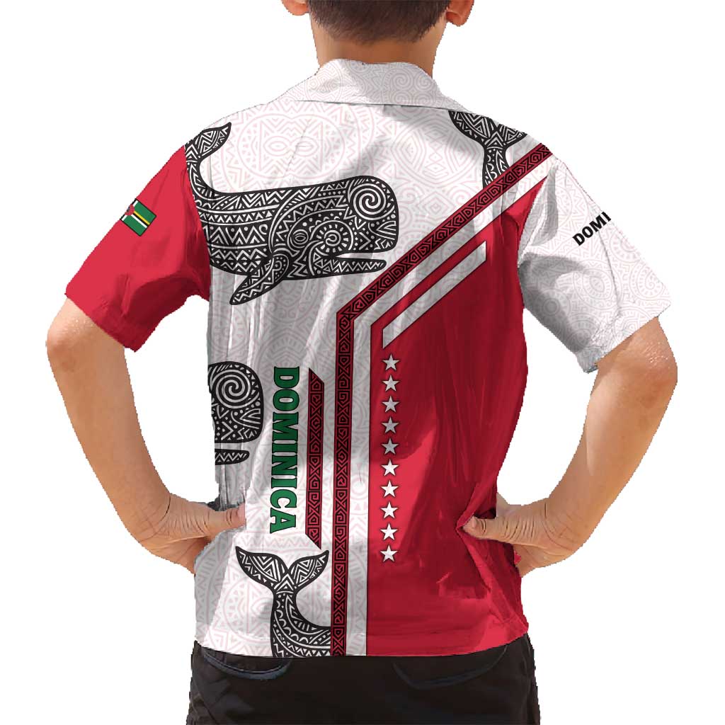 Dominica Flag Family Matching Long Sleeve Bodycon Dress and Hawaiian Shirt Tribal Turtle Pattern Red and White with Island Stars Design - Wonder Print Shop