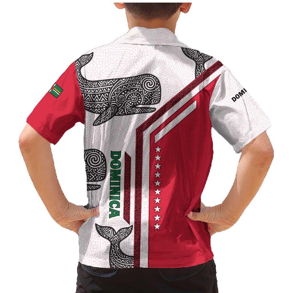 Dominica Flag Family Matching Mermaid Dress and Hawaiian Shirt Tribal Turtle Pattern Red and White with Island Stars Design - Wonder Print Shop