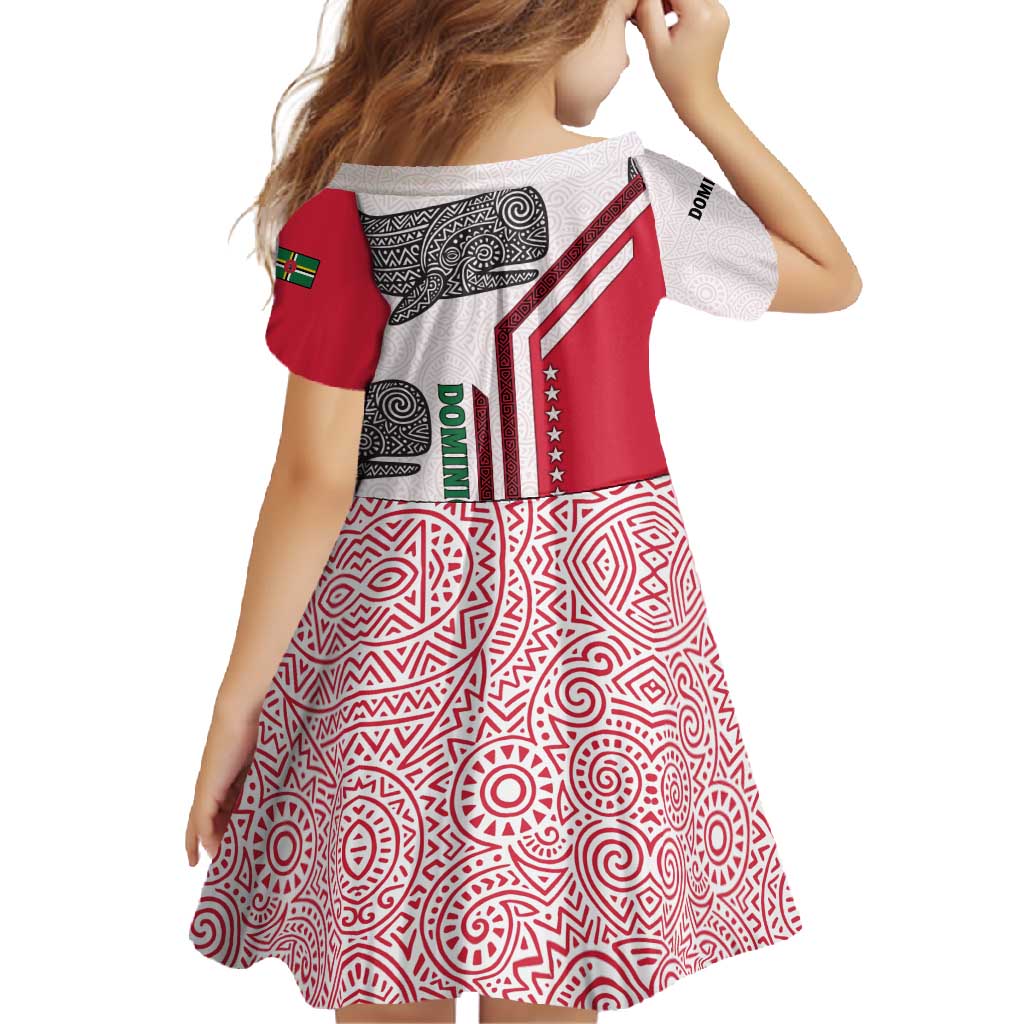 Dominica Flag Family Matching Mermaid Dress and Hawaiian Shirt Tribal Turtle Pattern Red and White with Island Stars Design - Wonder Print Shop