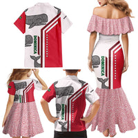Dominica Flag Family Matching Mermaid Dress and Hawaiian Shirt Tribal Turtle Pattern Red and White with Island Stars Design - Wonder Print Shop