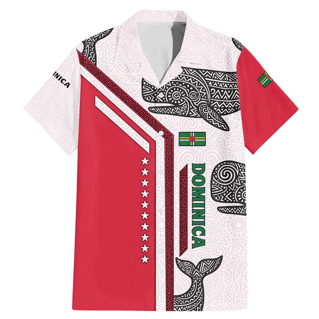 Dominica Flag Family Matching Mermaid Dress and Hawaiian Shirt Tribal Turtle Pattern Red and White with Island Stars Design - Wonder Print Shop