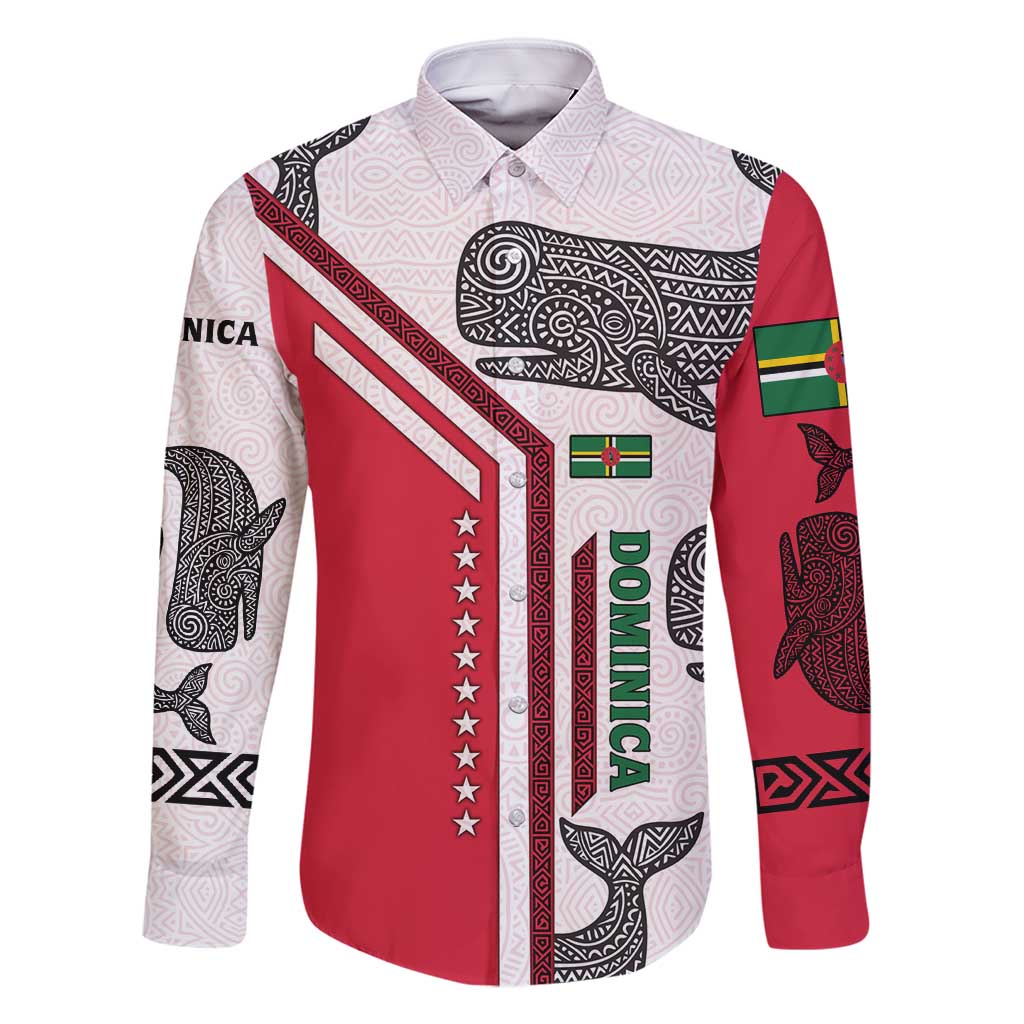 Dominica Flag Family Matching Mermaid Dress and Hawaiian Shirt Tribal Turtle Pattern Red and White with Island Stars Design - Wonder Print Shop