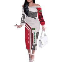 Dominica Flag Family Matching Off The Shoulder Long Sleeve Dress and Hawaiian Shirt Tribal Turtle Pattern Red and White with Island Stars Design - Wonder Print Shop