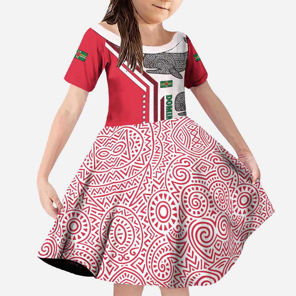 Dominica Flag Family Matching Off Shoulder Maxi Dress and Hawaiian Shirt Tribal Turtle Pattern Red and White with Island Stars Design - Wonder Print Shop