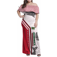Dominica Flag Family Matching Off Shoulder Maxi Dress and Hawaiian Shirt Tribal Turtle Pattern Red and White with Island Stars Design - Wonder Print Shop