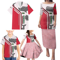 Dominica Flag Family Matching Puletasi and Hawaiian Shirt Tribal Turtle Pattern Red and White with Island Stars Design - Wonder Print Shop