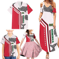 Dominica Flag Family Matching Summer Maxi Dress and Hawaiian Shirt Tribal Turtle Pattern Red and White with Island Stars Design - Wonder Print Shop