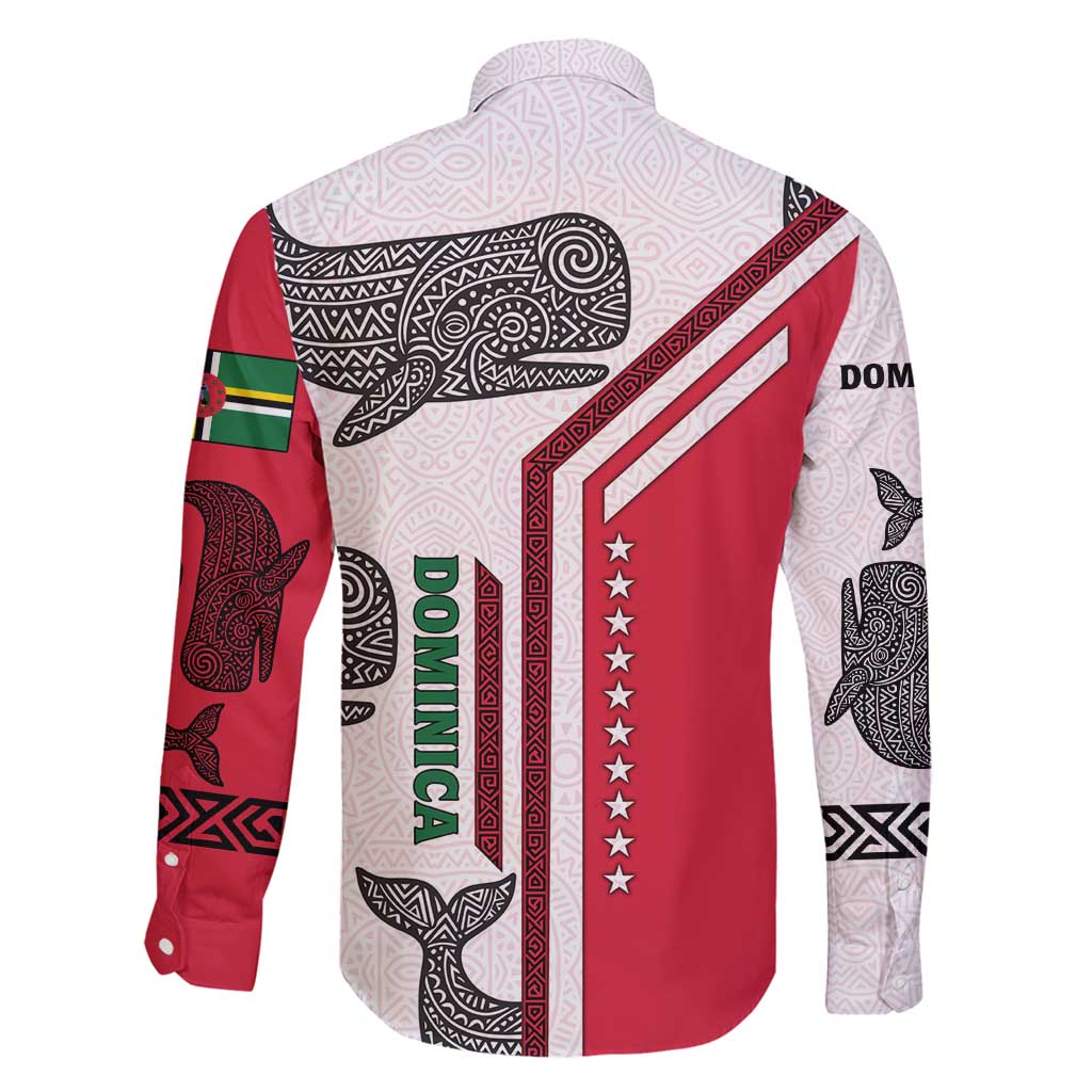 Dominica Flag Family Matching Summer Maxi Dress and Hawaiian Shirt Tribal Turtle Pattern Red and White with Island Stars Design - Wonder Print Shop