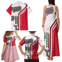 Dominica Flag Family Matching Tank Maxi Dress and Hawaiian Shirt Tribal Turtle Pattern Red and White with Island Stars Design - Wonder Print Shop