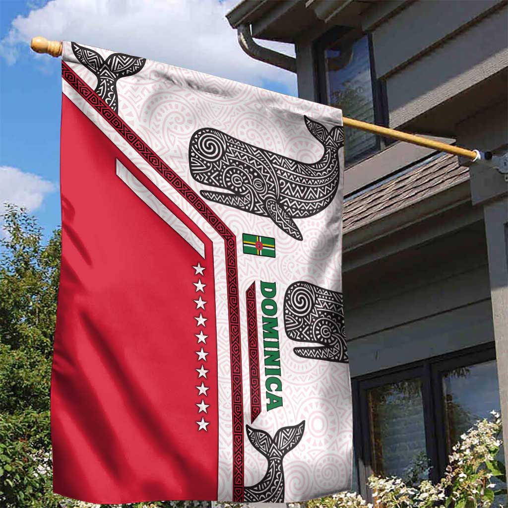 Dominica Flag Garden Flag Tribal Turtle Pattern Red and White with Island Stars Design - Wonder Print Shop