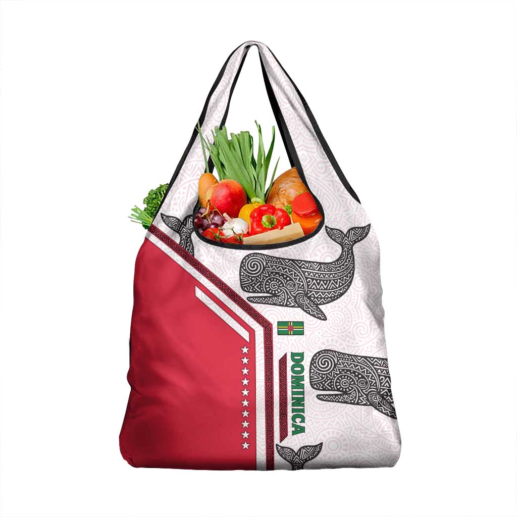 Dominica Flag Grocery Bag Tribal Turtle Pattern Red and White with Island Stars Design - Wonder Print Shop