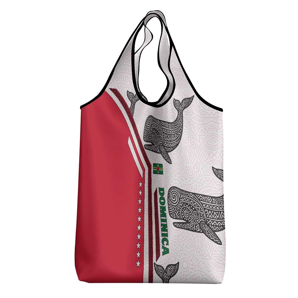 Dominica Flag Grocery Bag Tribal Turtle Pattern Red and White with Island Stars Design - Wonder Print Shop