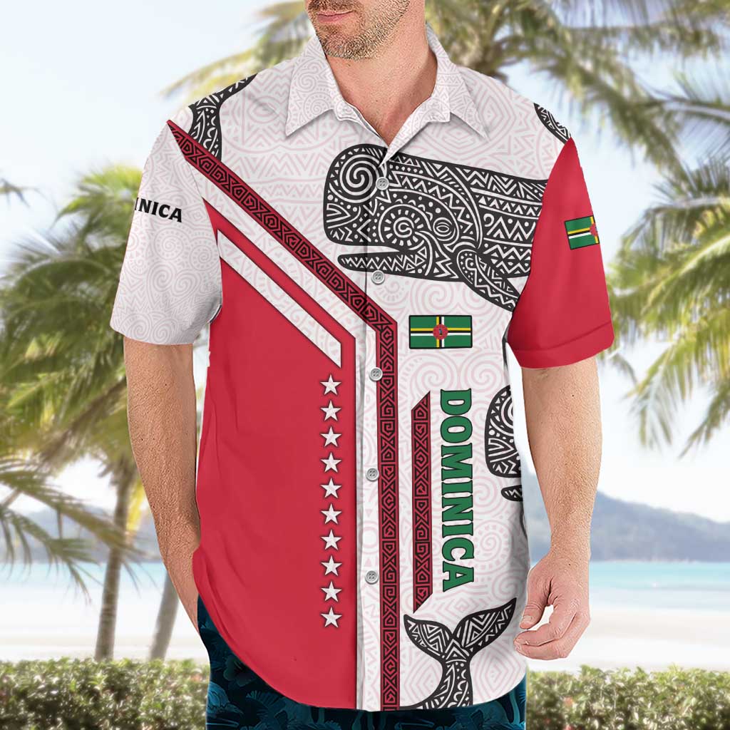 Dominica Flag Hawaiian Shirt Tribal Turtle Pattern Red and White with Island Stars Design - Wonder Print Shop