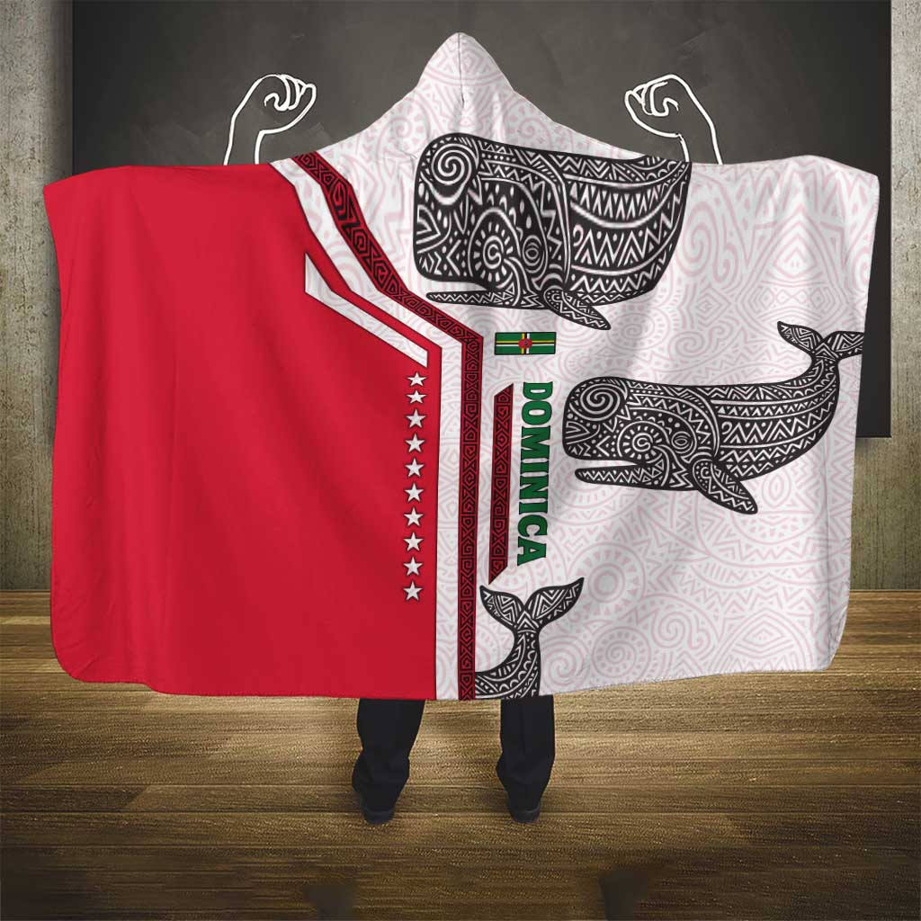 Dominica Flag Hooded Blanket Tribal Turtle Pattern Red and White with Island Stars Design - Wonder Print Shop