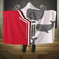 Dominica Flag Hooded Blanket Tribal Turtle Pattern Red and White with Island Stars Design - Wonder Print Shop