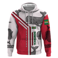 Dominica Flag Hoodie Tribal Turtle Pattern Red and White with Island Stars Design - Wonder Print Shop