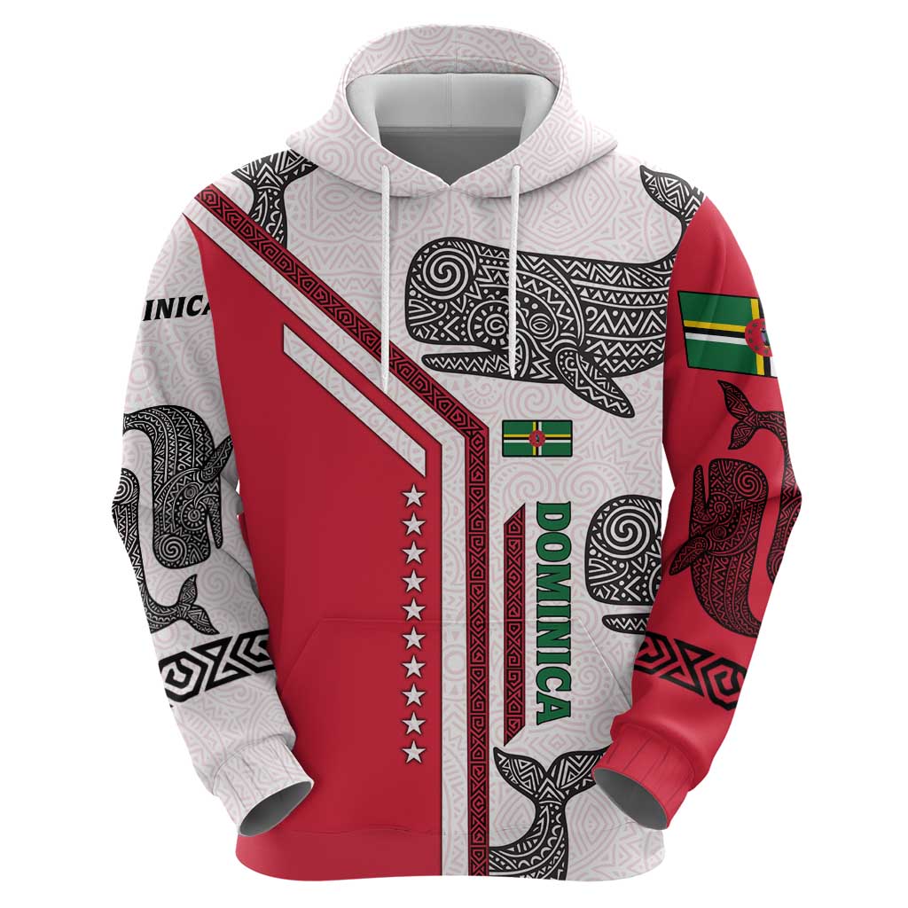 Dominica Flag Hoodie Tribal Turtle Pattern Red and White with Island Stars Design - Wonder Print Shop