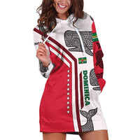 Dominica Flag Hoodie Dress Tribal Turtle Pattern Red and White with Island Stars Design - Wonder Print Shop