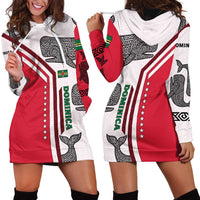 Dominica Flag Hoodie Dress Tribal Turtle Pattern Red and White with Island Stars Design - Wonder Print Shop